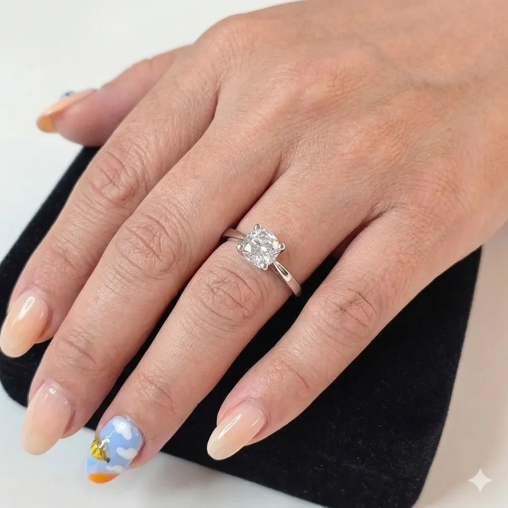 .925 Sterling Silver Solitaire Round AAA CZ Adjustible Ring 6-8